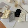 Women's Japanese Style Retro Polka Dot Mid-Calf Cotton Socks with Loose Rolled Cuff