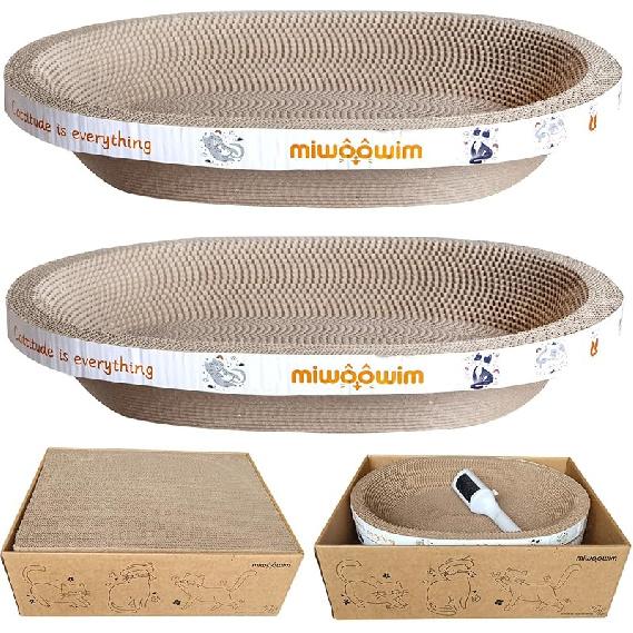 3PCS 2 Cat Scratcher Bowl +1 Corrugated Scratch Pad with Box,Oval Shape Cat Scratcher Cardboard Bed, Scratching Lounge Bed, Cute Round Scratcher for 2 Pcs