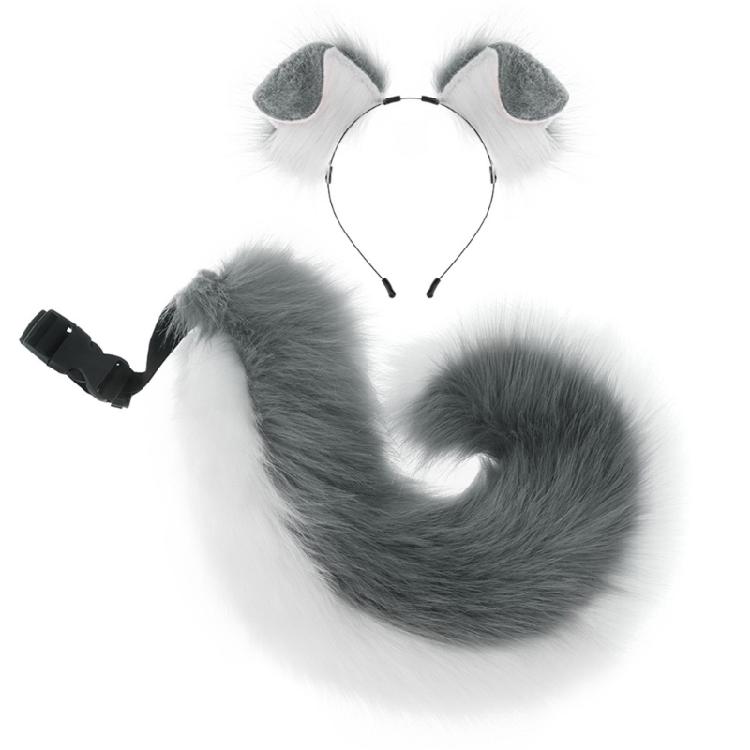 2Pcs Faux Furs Animal Tail Dog Ears Headband Dog Costumes Halloween Cosplay Costumes for Adult Kids