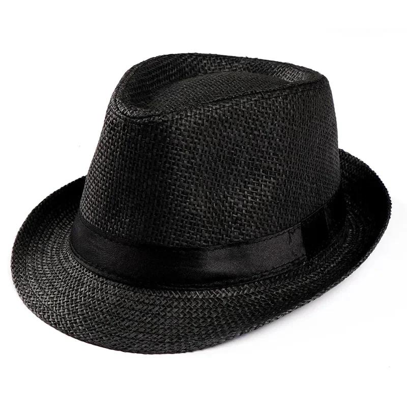 Chapéu de palha masculino da moda para mulheres, chapéu de praia da moda para o verão, chapéu de sol, cor sólida, fedora, fita casual, boné de cowboy, jazz, boné de gangster masculino