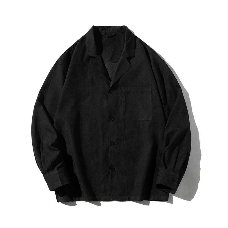 

Весенне-осенняя новая мужская модная рубашка с кубинским воротником, свободная модная мужская рубашка с длинными рукавами XL чёрный