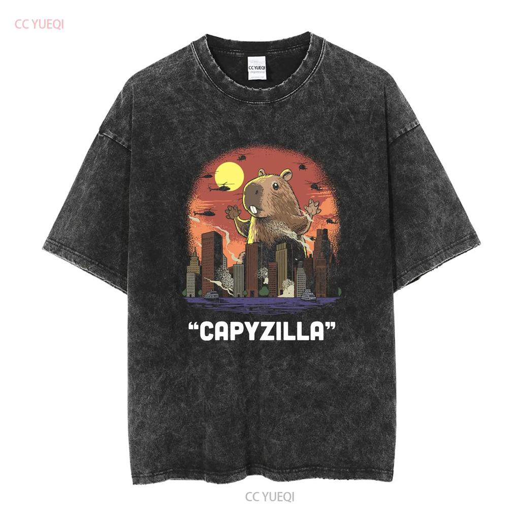 Funny Capybara T Shirt For Women Capyzilla Monster Her RodenT Mens Cappy Bara long or short sleeves vintage Washed Stretched