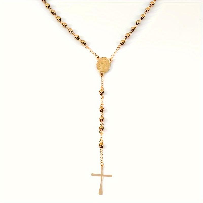 1pc, Retro Unisex Y-shaped Cross Circular Pendant Necklace, Luxurious and Stylish Rose Chain
