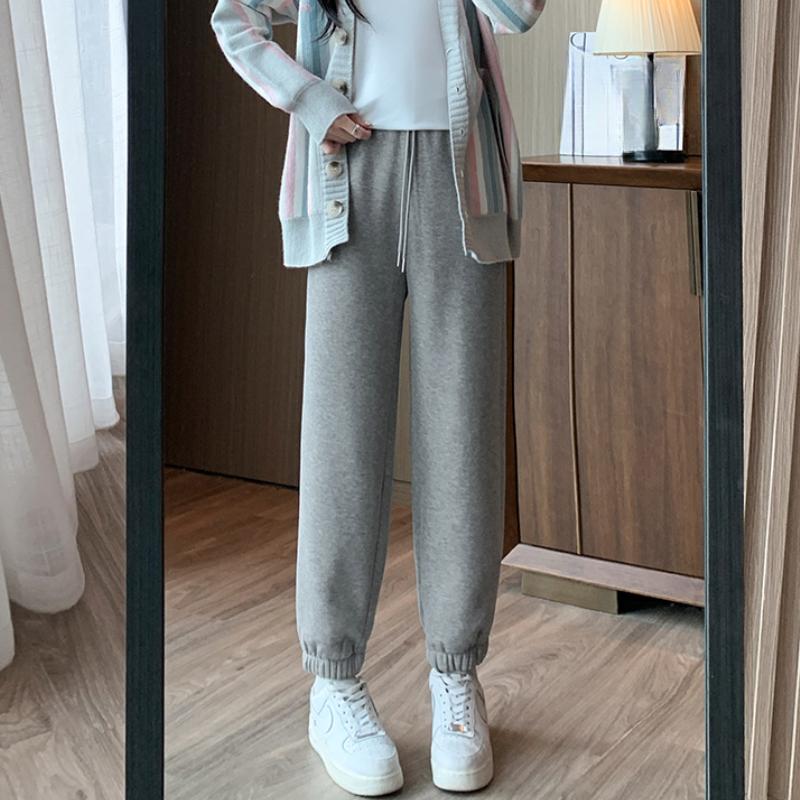 Herbst und Winter Warme Fleece Weitbeinige Hosen Damenmode Einfarbig Slim Hohe Taille Lässige Hosen Damen Einfarbig Elegant Plüsch Locker Damen Hosen 25698