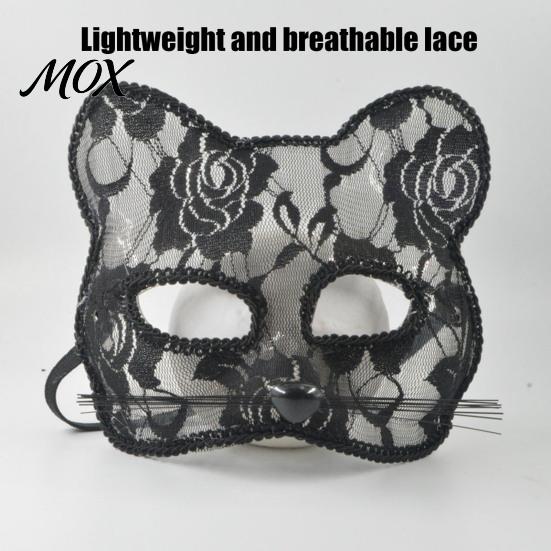 Cute Animal Face Covers Lace Cat Mask for Women, Lightweight Breathable Masquerade Party Sexy Woman Cosplay Prop with Elastic Straps Halloween Costume
