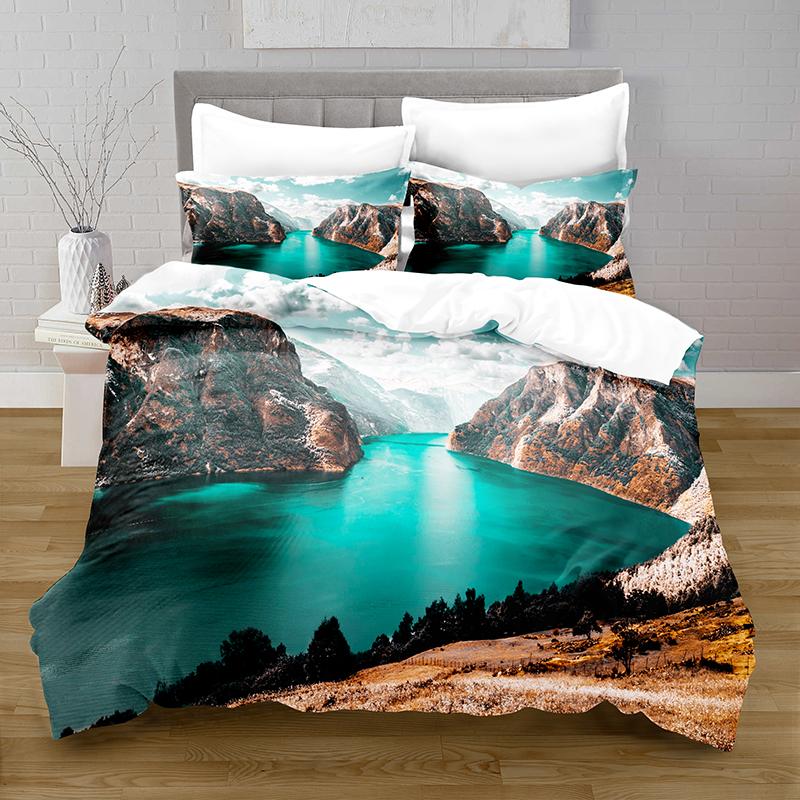 

Lake Duvet Cover Set Mountain Peak Stone Pattern Microfiber Bedding For Teens Adults Natural Scenery Theme Quilt Cover EU single(135x200cm)