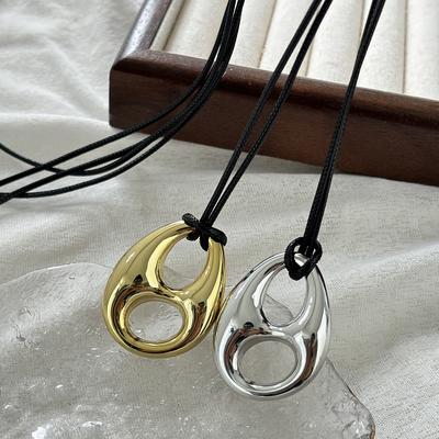 Metal Large Geometric Oval Circle Pendant Necklace For Women Girls Long Style Sweater Chain Jewelry Gifts