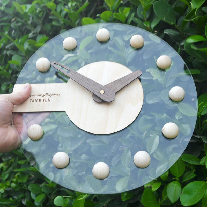 Modern Minimalist Wall Clock Living Room Acrylic Wall Clock Transparent Silent Nordic Clock Wooden Needle Creative Wooden Clock Japanese Style