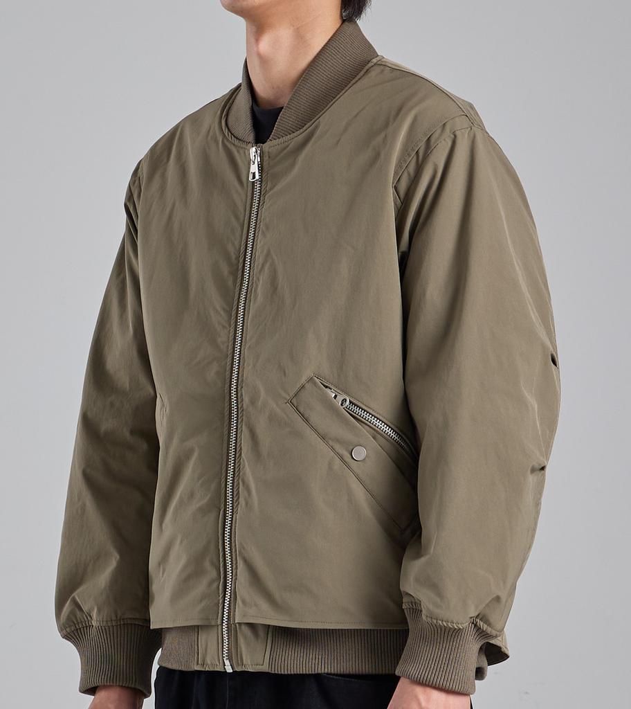 Button Seoul Minimal Diagonal Pocket Blouson Zip-Up Jacket (Beige)