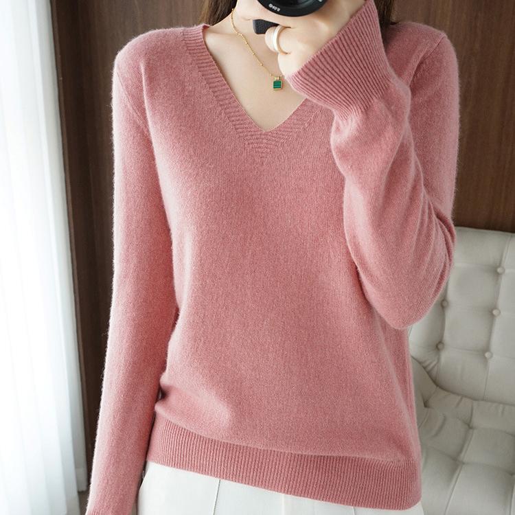 YYFS Women's Fashion Casual Solid Color Print Autumn Winter Long Sleeve V-Neck Pullovers & Long Sleeves