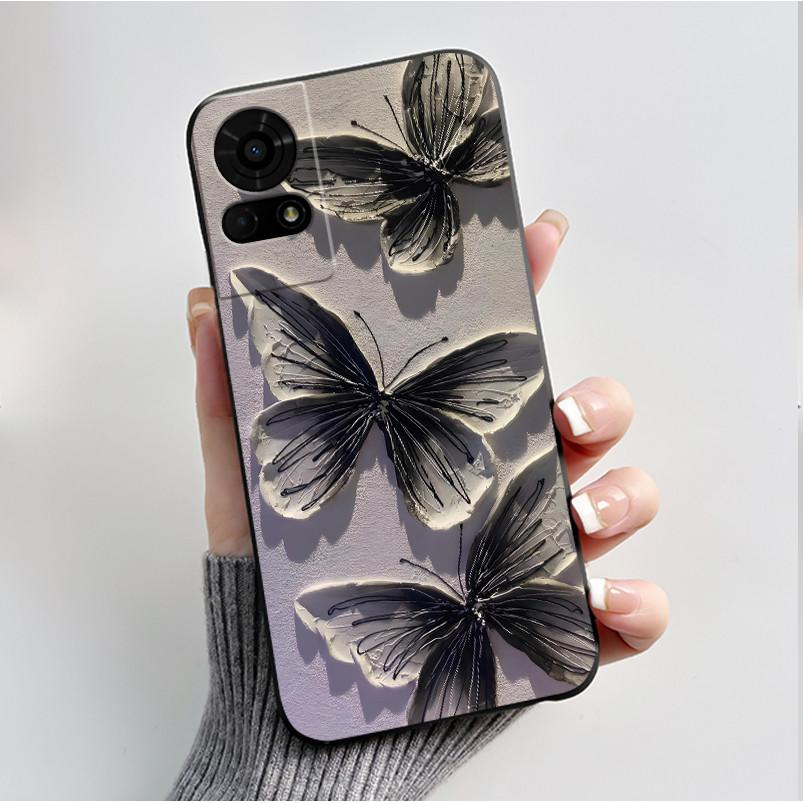 For TCL 50 LE K23 K24 Case Back Cover Luxury Butterfly Flowers Black Shockproof Soft Silicone Bumper Phone Casing TCL 50LE Coque