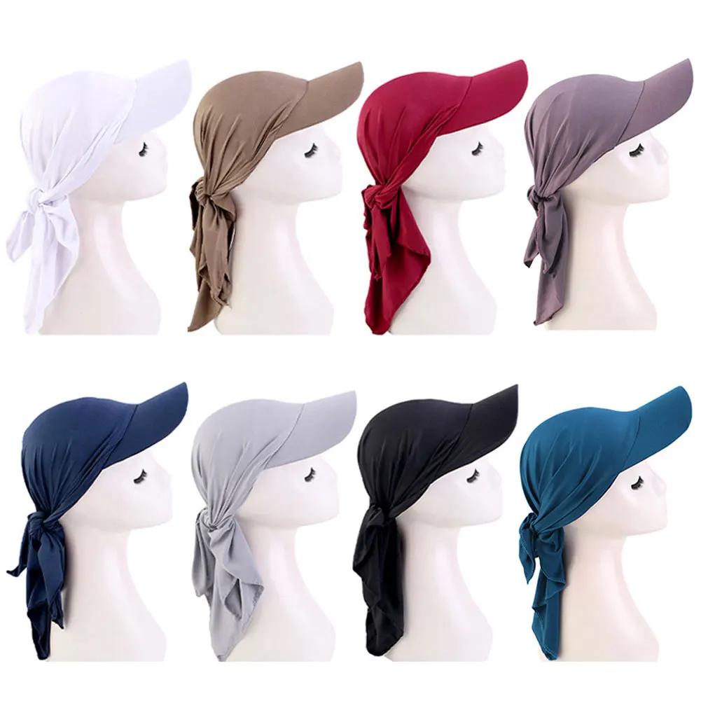 Women Ethnic Style Classic Solid Color Turban Hat Curved Brim Adjustable Baseball Cap Breathable Sunscreen Headscarf Hat