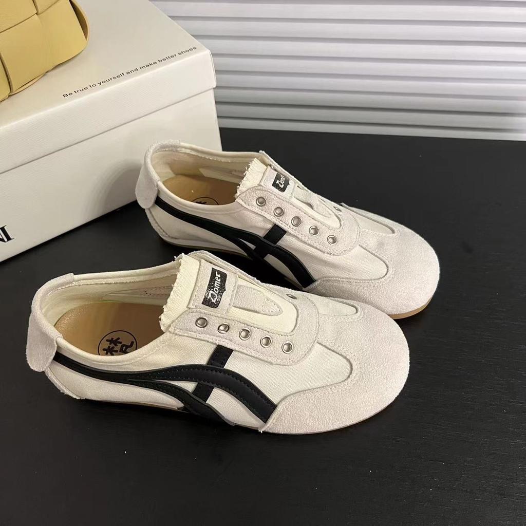 Popular flat-bottomed canvas German training shoes women's models 2025 summer new thin breathable little white shoes one pedal Forrest Gump shoes