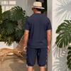 Men's European-American Linen Drawstring Short-Sleeve Shirt & Shorts Set - Breathable Cotton Linen Beach Travel Outfit