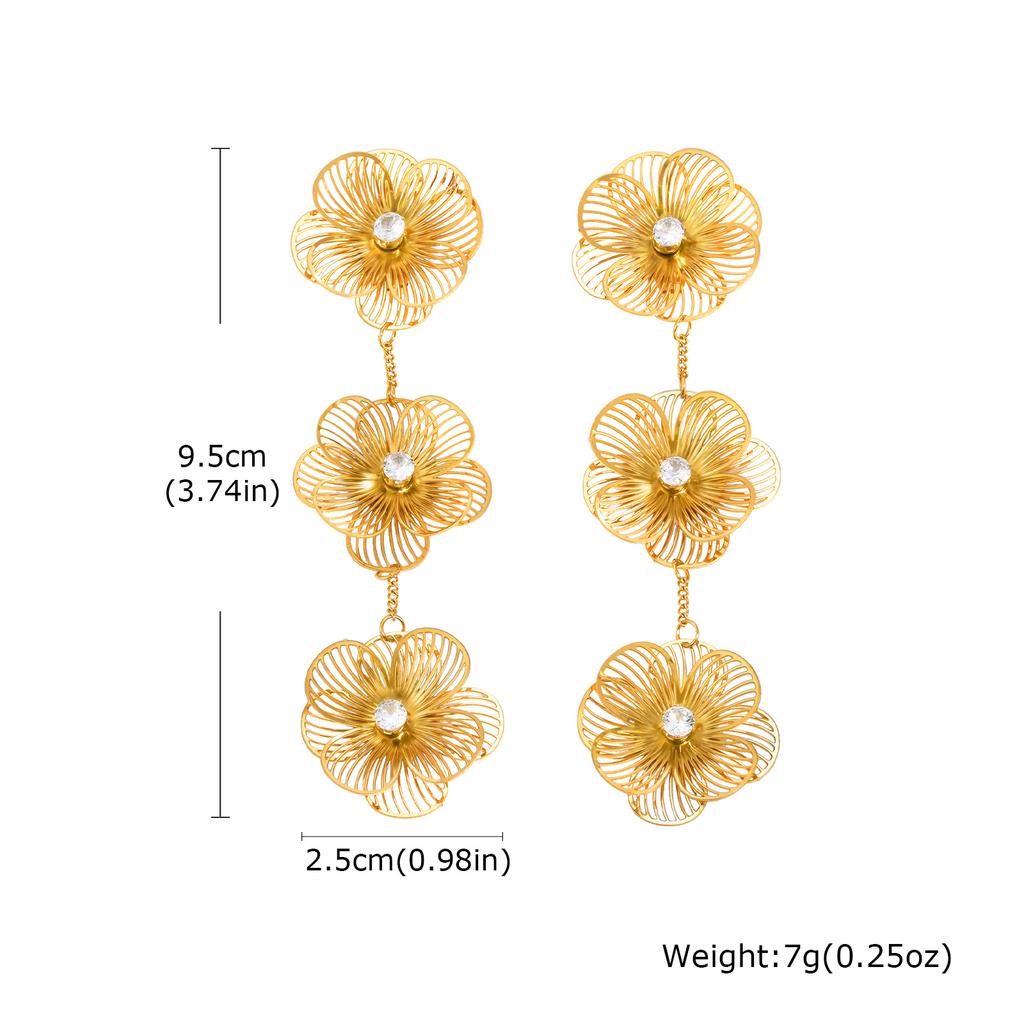 Vintage Exaggerated Hollow Flower Big Earrings for Women, Stainless Steel Long Earrings, Fashion Unique Design Statement Jewelry