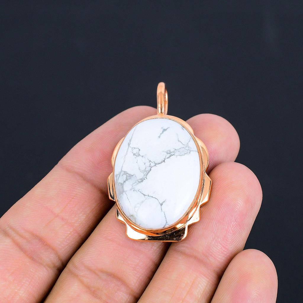 Howlite Gemstone Handmade Copper Jewelry Amazing Pendant For Wedding Gift