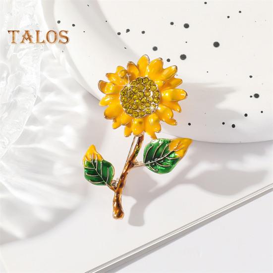 Women Brooch Sunflower Shape Enamel Oil Dripping Retro Rhinestone Polished Coat Collar Bag Scarf Hat Decoration Clothes Pin Party Banquet Clothing