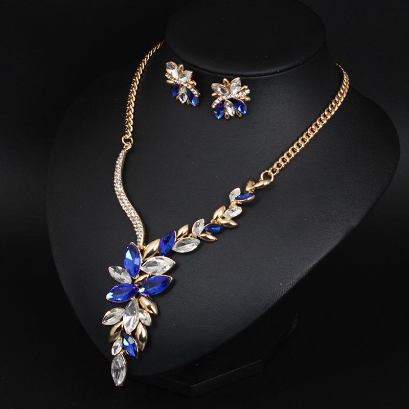 Simple Rhinestone Gemstone Necklace Earrings Set Banquet Dress Women'S Fashion Accessories
