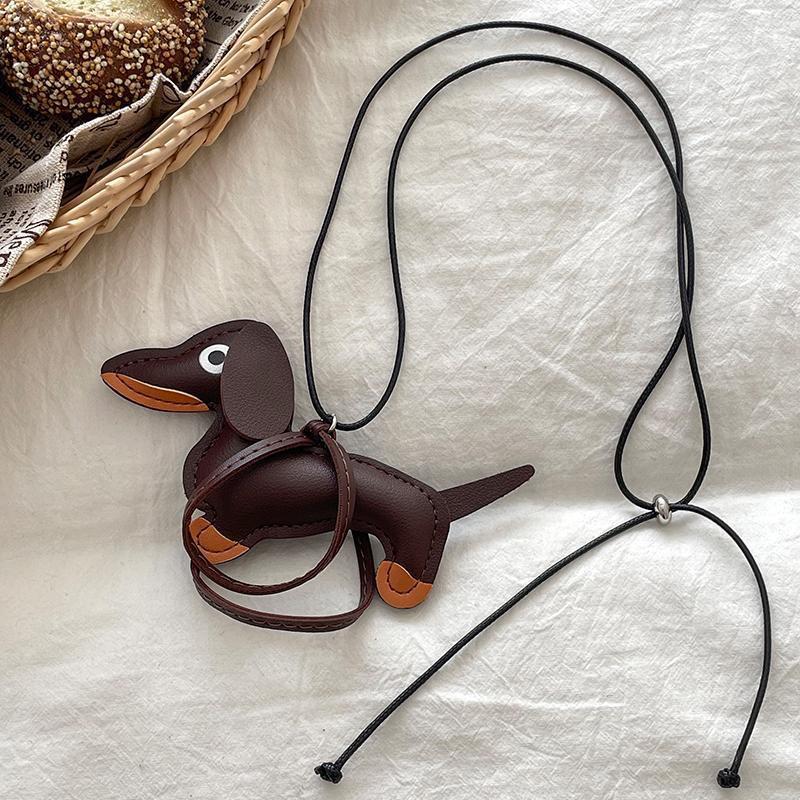 Adorable Puppy Pendant Necklace with Removable Leather Rope - Versatile Long Clavicle Chain for Women