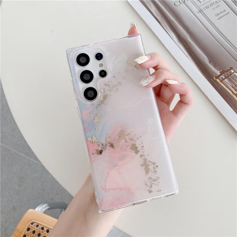 Suitable for Samsung S25ultra Mobile Phone Case Marble Pattern Gold Hot Stamping S23 Electroplated Double Layer A54 Mobile Phone Case