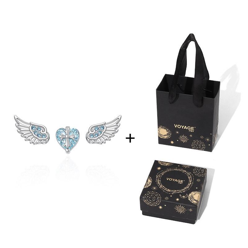 Crushed Ice Blue Winged Titanium Zirconia Stud Earrings - Unisex Cartilage Jewelry