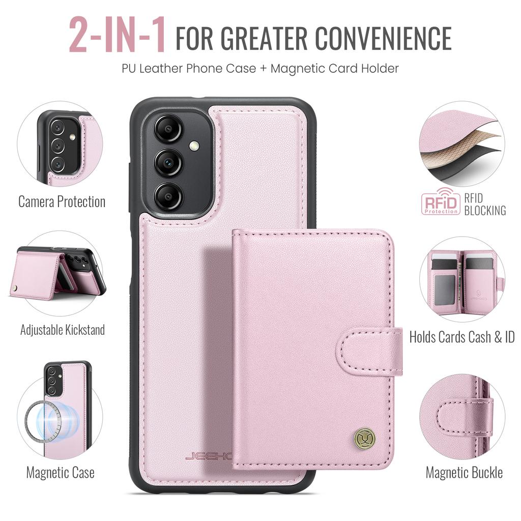For Samsung Galaxy A24 4G (162.1mm) Case JEEHOOD J09 RFID Blocking Card Holder Leather Back Phone Cover Magnetic Case