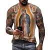Summer Round Neck 3D Guadalupe Virgin Mary Catholic Print Top Fashionable Casual Short Sleeved Men's T-shirts