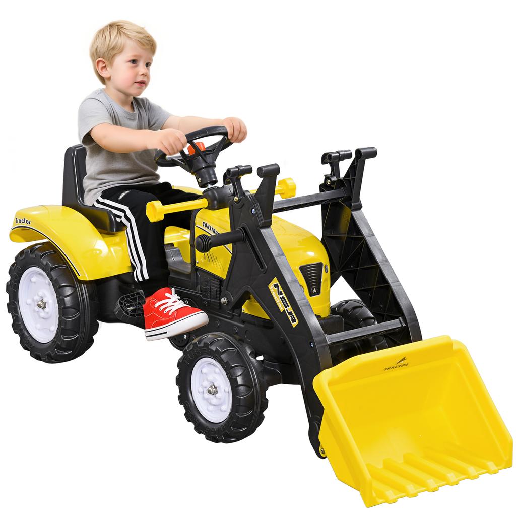Children's Wheel Loader, Movable Shovel, Horn, Pedal Drive, Ages 3+, Metal Frame, Yellow, 114 X 41 X 52 Cm