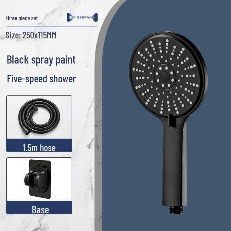 Black Lotus High-Pressure Shower Head with Five Functions and Large Panel