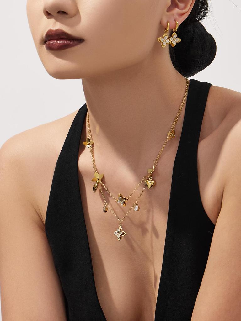 18K Gold Plated Stainless Steel Jewelry Set with Zirconia - Necklace, Bracelet, Earrings - European American Fashion Style.