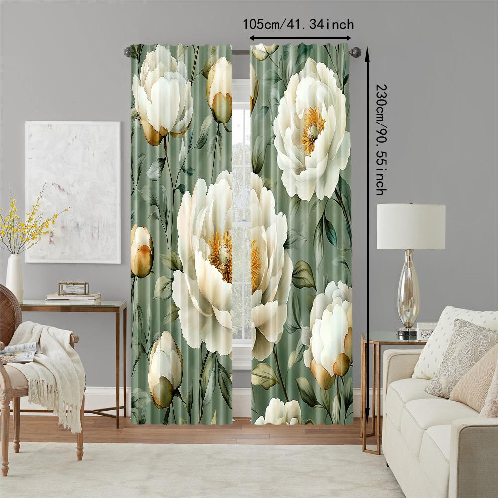 2 pcs   versatile polyester transparent curtains for home decoration Peony Flower for use in bedrooms and living rooms