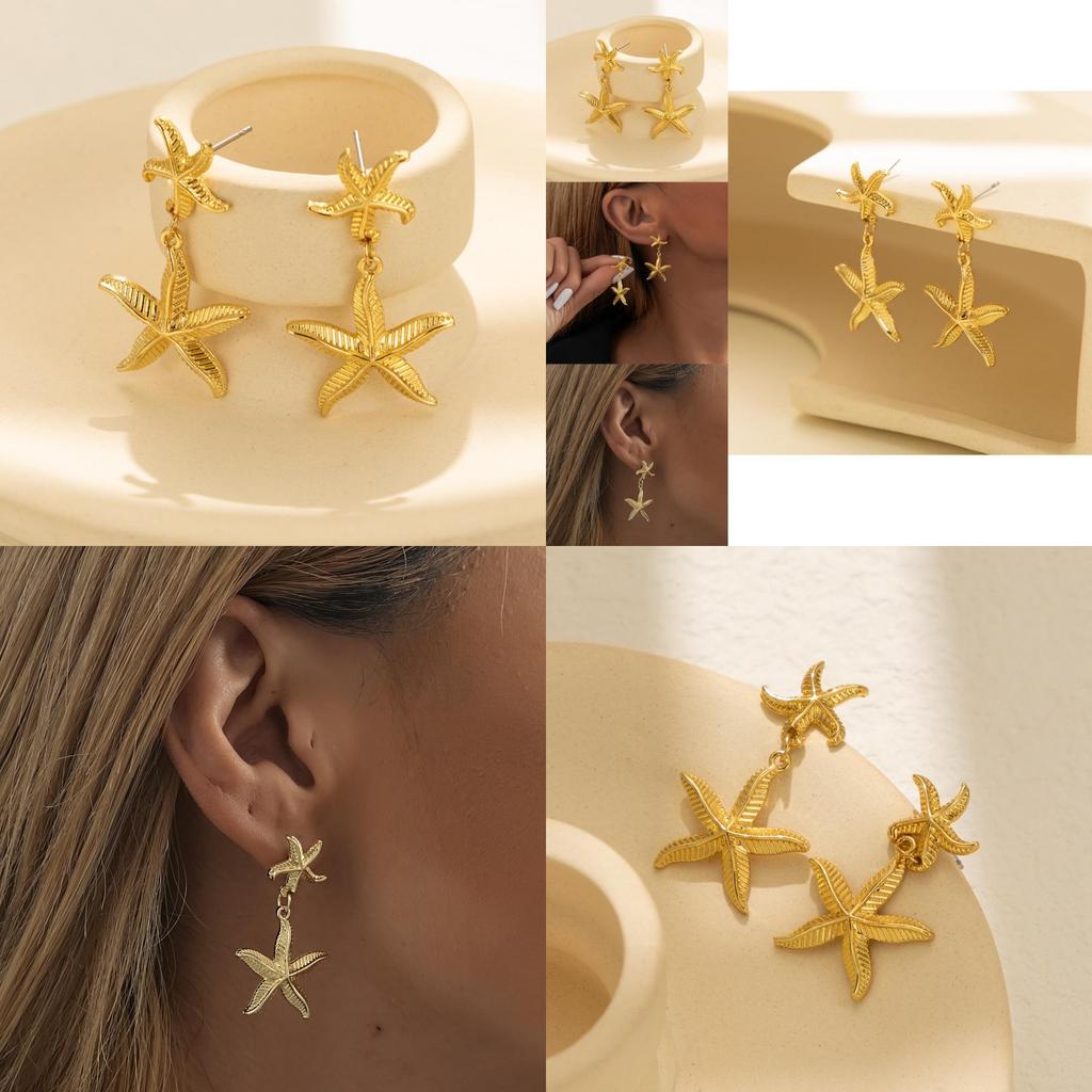 Elegant Starfish Gold Earrings Fashionable Alloy Star Shape Womens Accessories For Autumn