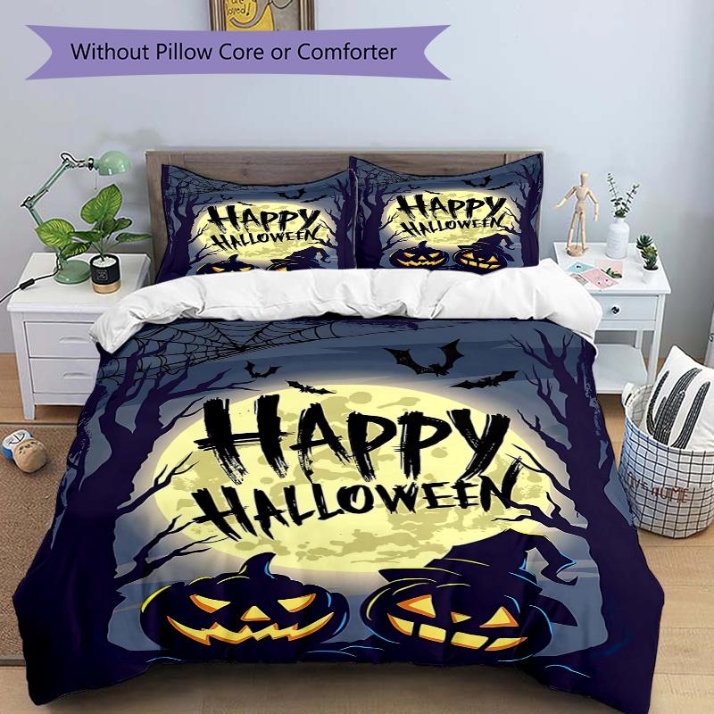 3pcs Halloween Night Bedding Set - 1 Soft Quilt Cover + 2 Pillowcases, Machine Washable - Suitable for All Seasons, Perfect Gift for Family