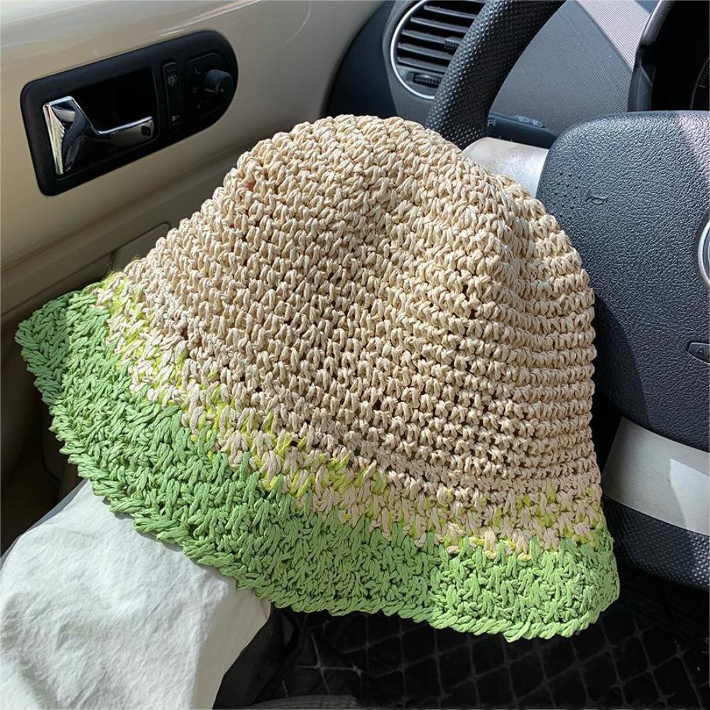 Handmade Women's Straw Hat Travel Bucket Hat Korean Beach Straw Cap  Outdoor