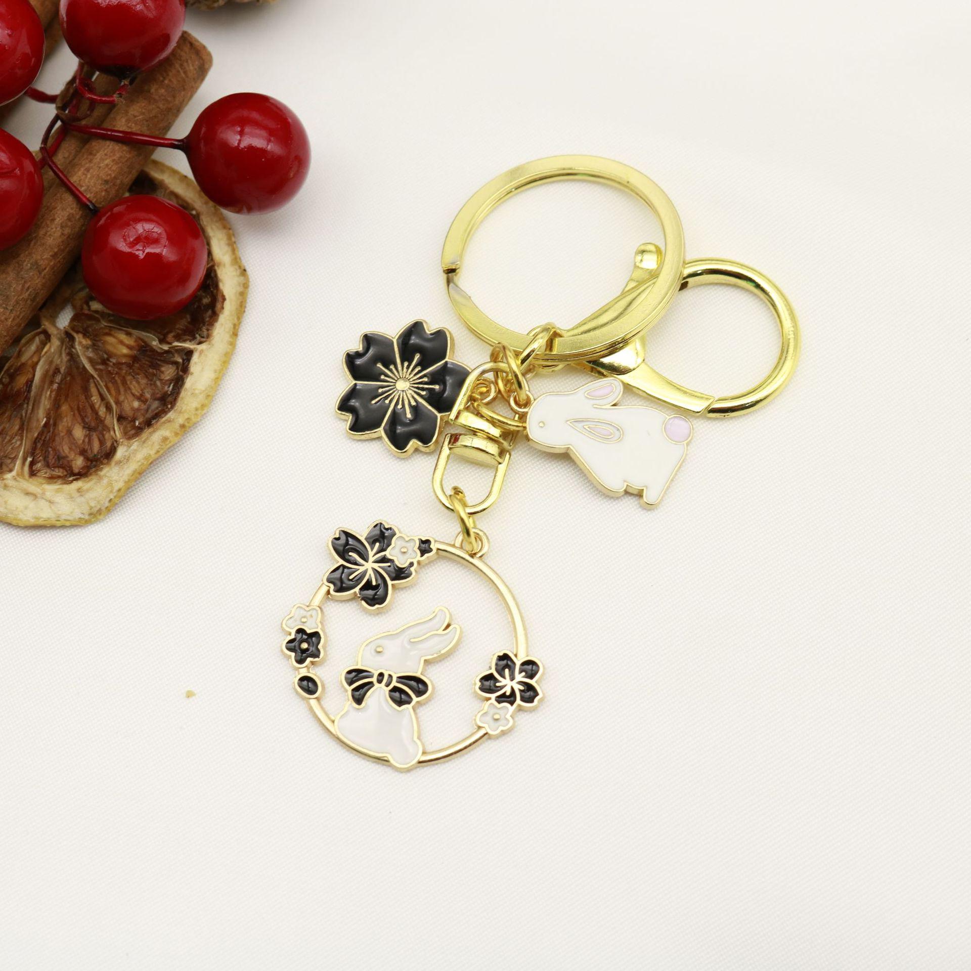 Cherry Blossom Rabbit Flower Wreath Keychain & Cinnamoroll Bag Charm
