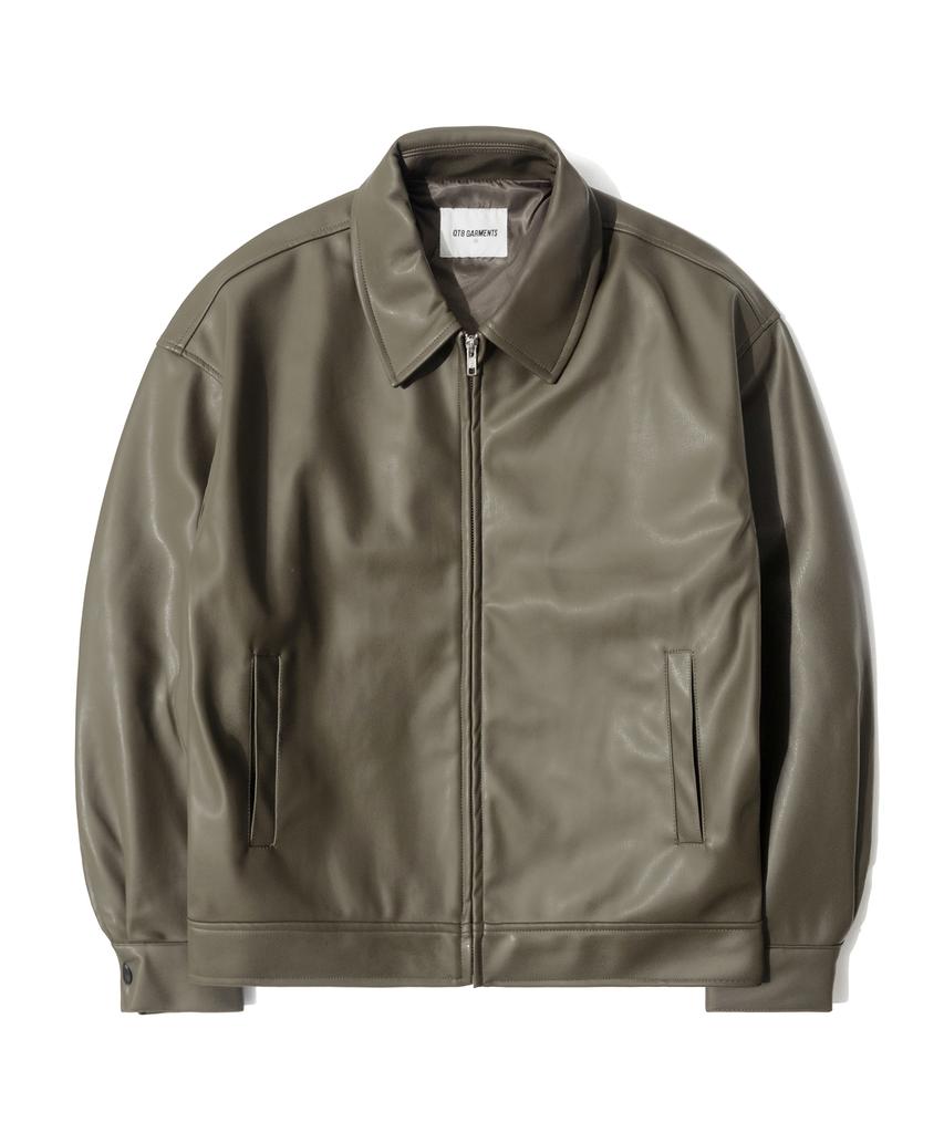 Qt8 Garments Lb Synthetic Leather Single Jacket (Grey Khaki)