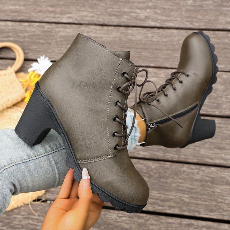 New European Style Combat Boots European Style Women's Large Size Thick Heel Short Boots