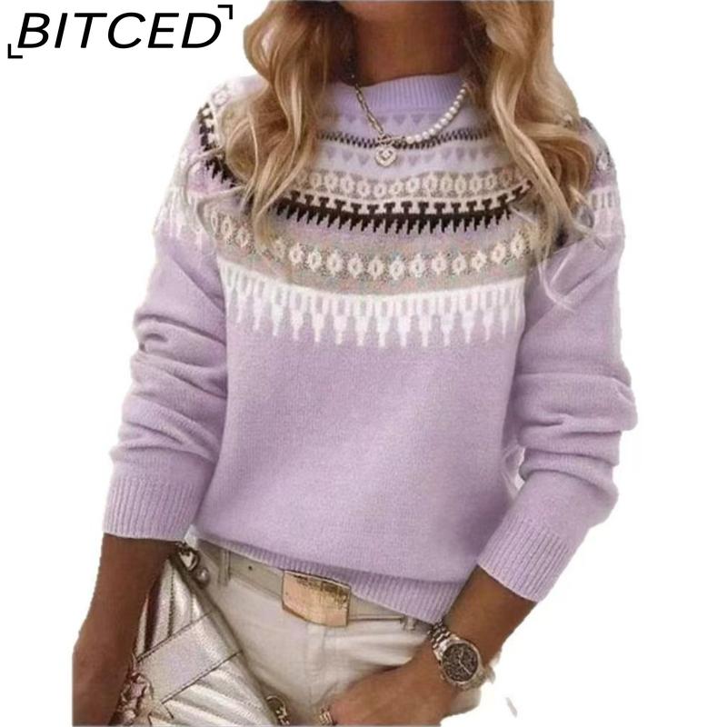 BITCED Women's Sweater - O-Neck Color-Blocked Oversized Fashion Pullover Knit