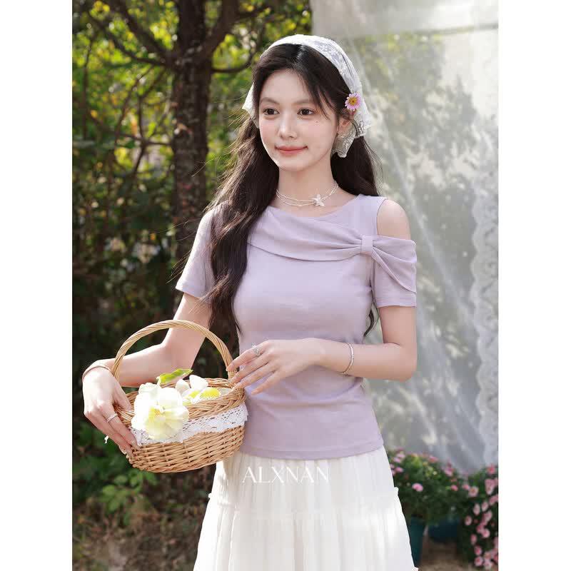 Women s Summer Off-Shoulder Slim Fit Short Sleeve T-Shirt M