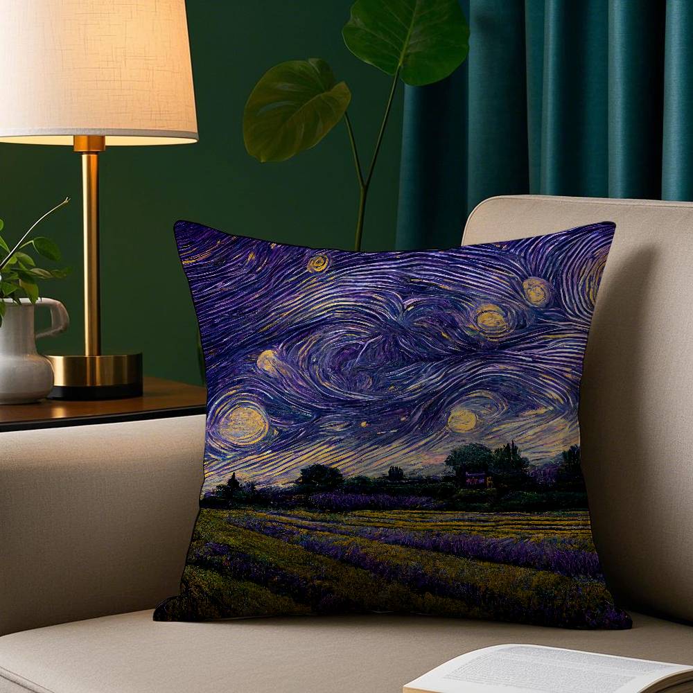 Starry Night Van Gogh Pillow Case Plush Fabric Soft Pillowcase Double Sided Print Sofa Cushion Cover Throw