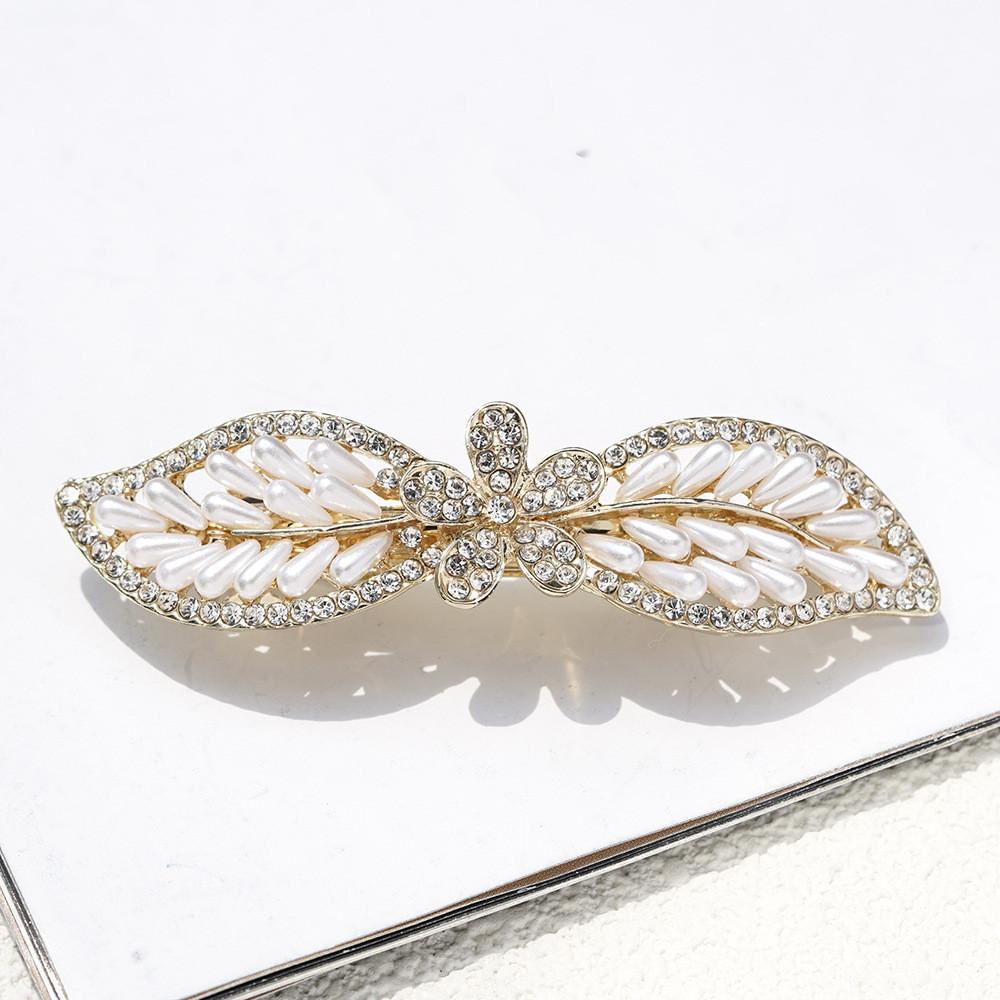1Pcs Elegant Crystal Leaf Spring Hairpin For Women Fashion Rhinestone Back Head Hair Clip Hair Accessories Jewelry Headwear New
