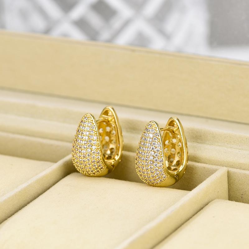 Luxury Elegant AAAA Zirconia Pave Huggie Hoop Earrings Woman Geometric U Shape Bridal Wedding Engagement Daily Vintage Jewelry