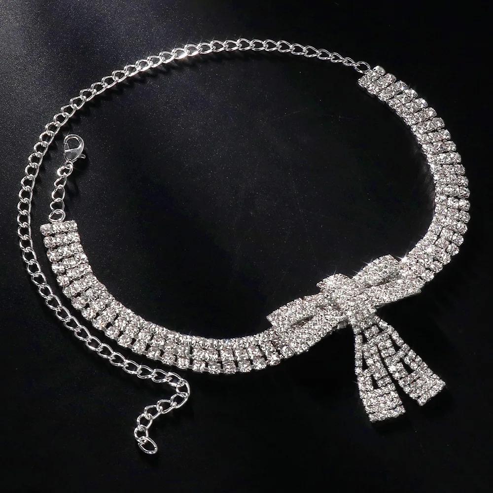 Moda Rhinestone Bow Wisiorek Choker Naszyjnik dla Kobiet Akcesoria Ślubne Punk Gothic Kryształ Kołnierz Chokers Biżuteria Prezent