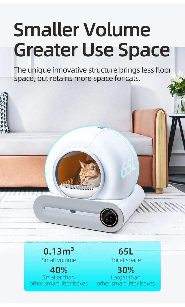 New T1 65L Automatic Smart Cat Litter Box Closed Cat Litter Box Self Cleaning Application Control Ionic Fragrance Pet Toilet Trash Tray