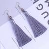 Women Tassel Earrings Bohemian Cotton Thread Cords Brush Drop Dangle Earrings Handmade Silk Fabric Long Hanging Earrings Zircon
