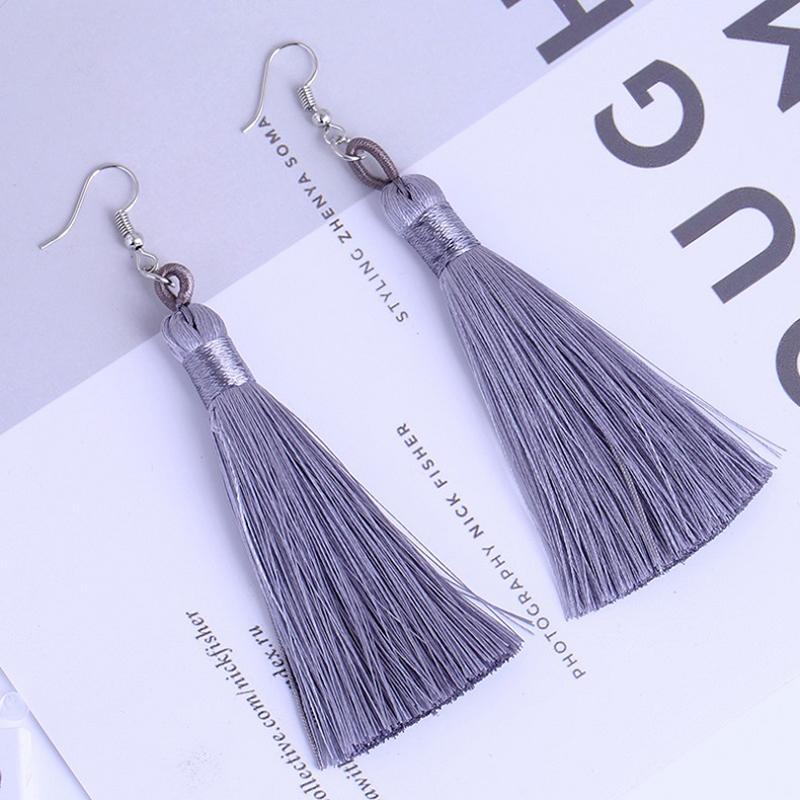 

Women Tassel Earrings Bohemian Cotton Thread Cords Brush Drop Dangle Earrings Handmade Silk Fabric Long Hanging Earrings Zircon