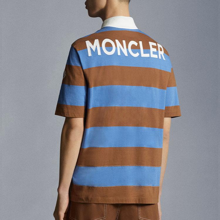 Moncler Ss22 Color Block Striped Logo Print Short Sleeve Polo Shirt Men polo shirts Blue H10918A00016899NN706