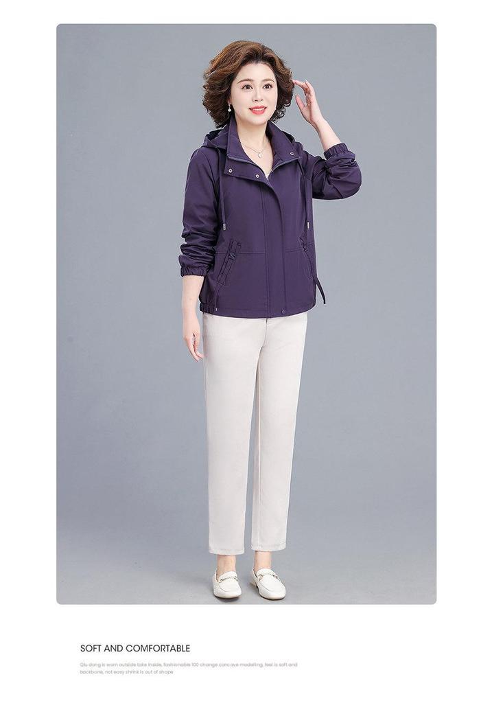 2026 Stylish Plus-Size Spring/Autumn Windbreaker for Middle-Aged and Elderly Women