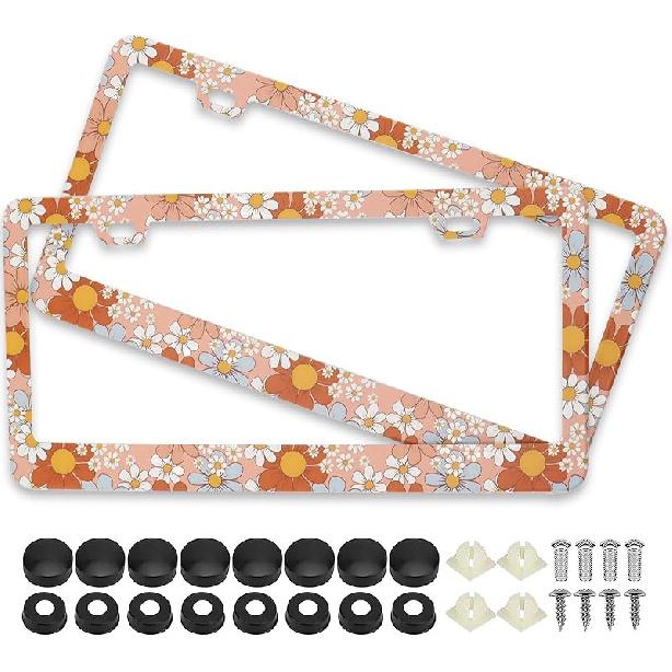 Splicing Skull Ghost Bat License Plate Frames, 2 Pack Halloween Horror Car Plate Frame, Stainless Steel License Plate Holders Covers With Free Screws