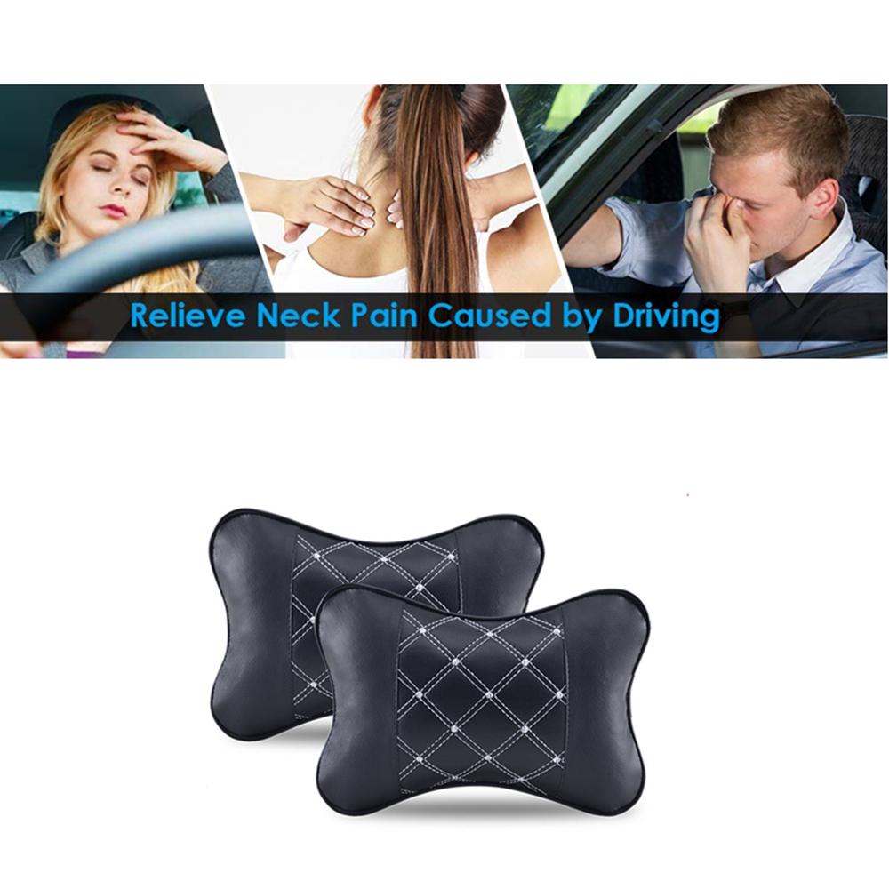 

New 2Pcs Black Leather Car Seat Headrest Neck Pillow Cushion Relax Cervical Vertebra